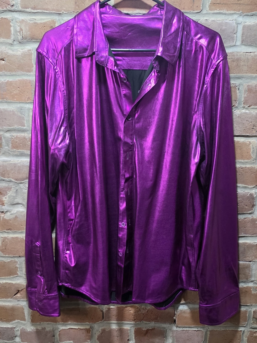 COOFANDY Mens Metallic Purple Button Down Shirt Size XL Long Sleeve Shiny Party